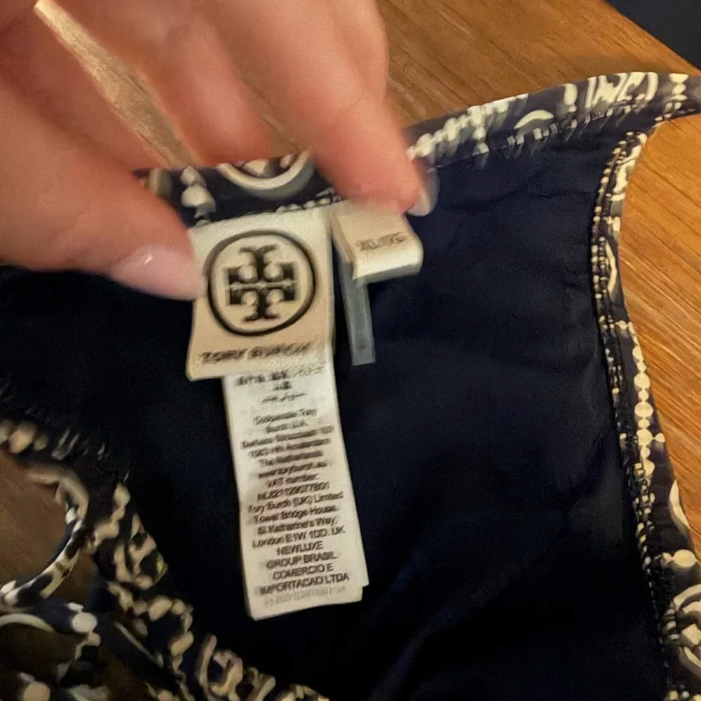 Tory Burch Navy and White Logo-Print Bikini Set